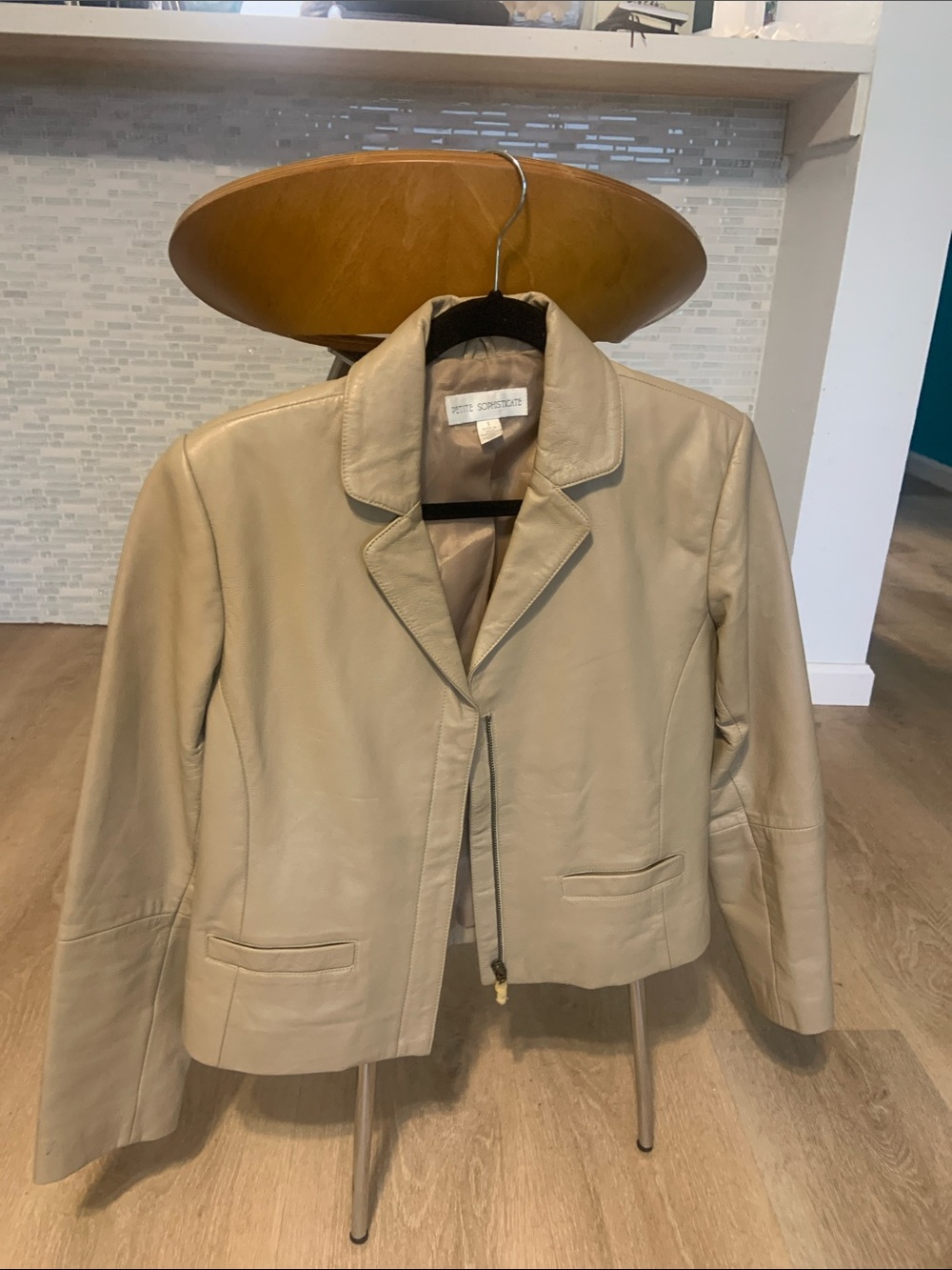 Petite Sophisticate Light Beige Leather Jacket